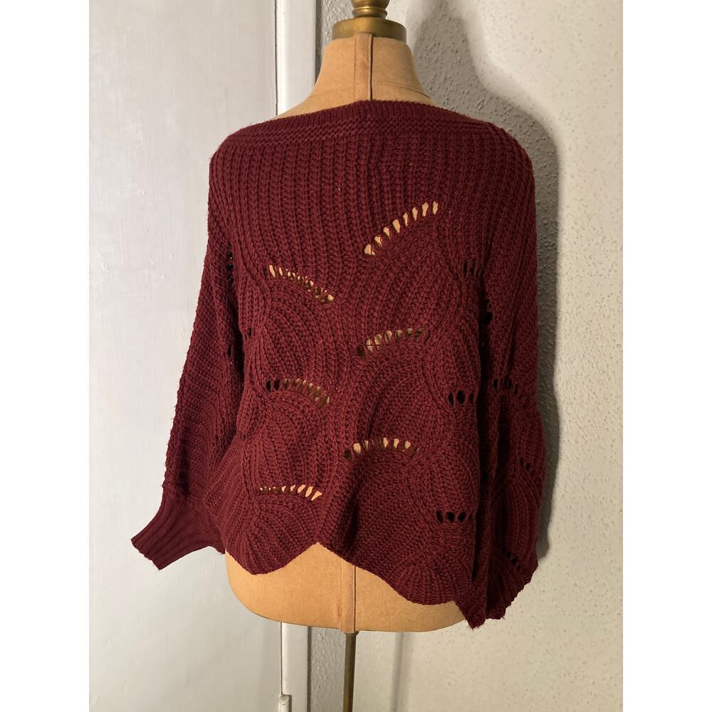 SHEIN Burgundy Chunky Sweater Poncho Sleeves S Grandmacore Cozy Comfy Winter - Picture 2 of 9